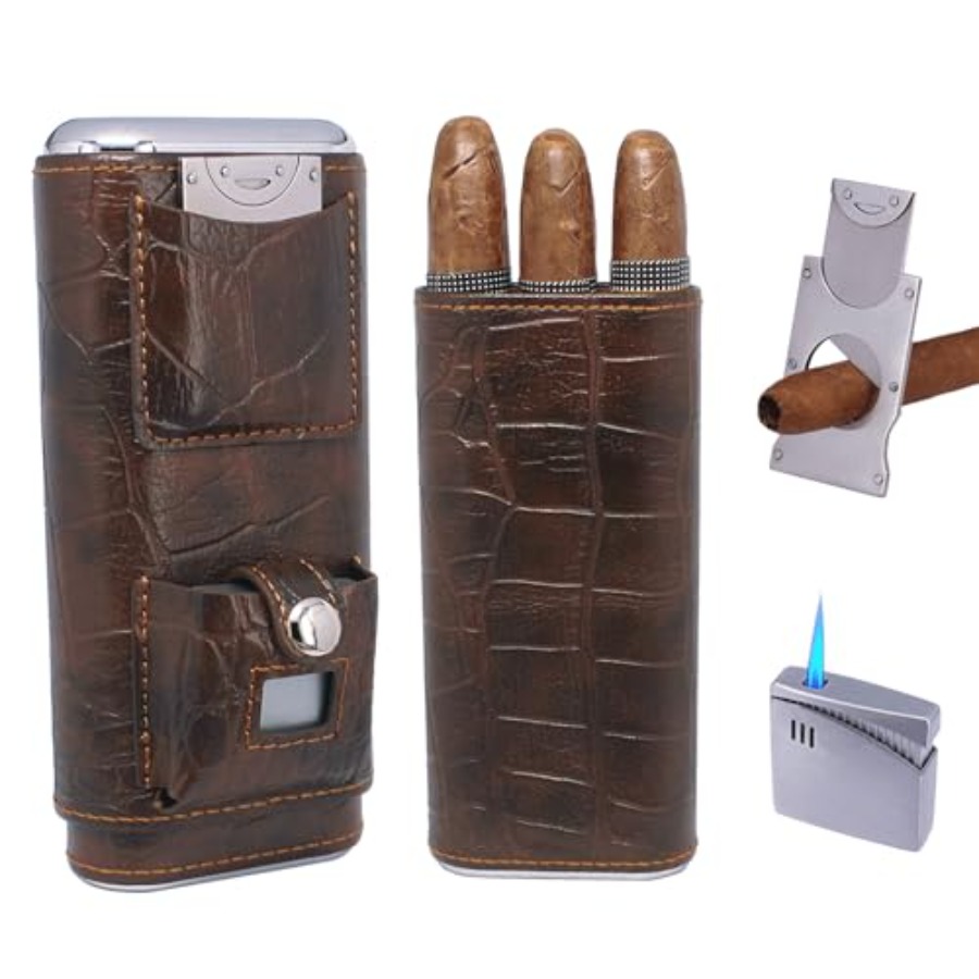 Cigar Cutter Set - Luxury 3 Holder Classy Black Brown
