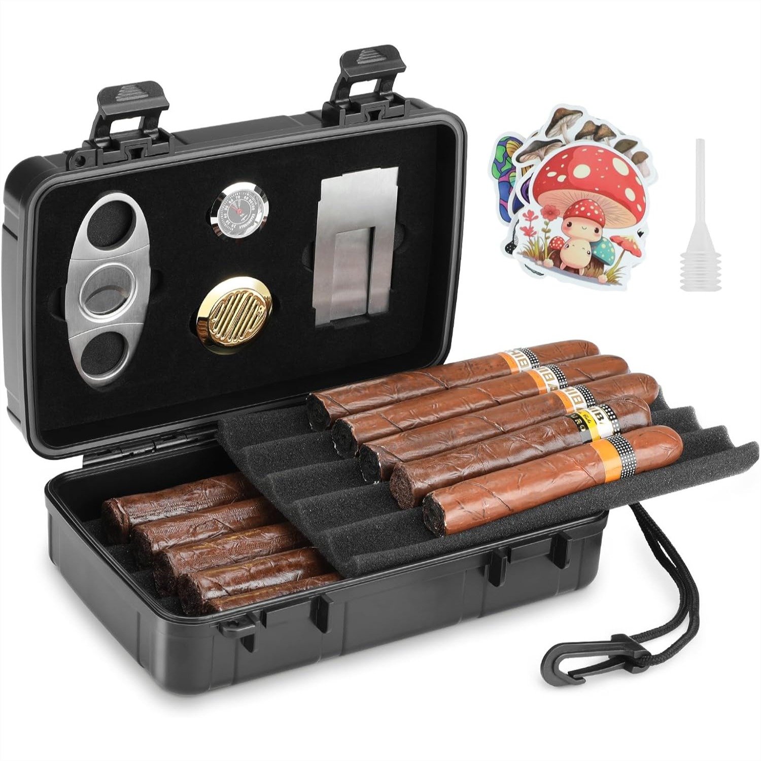 Cigar Cutter Set - Portable Cigar Humidor Holds 10 Cigars