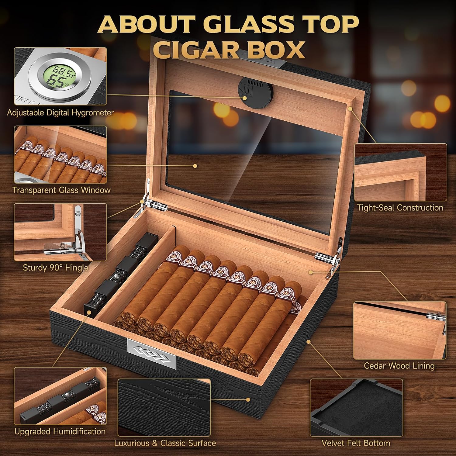 Cedar Wood Cigar Humidor Box S - Cigar Cutter Set ulasan dan harga