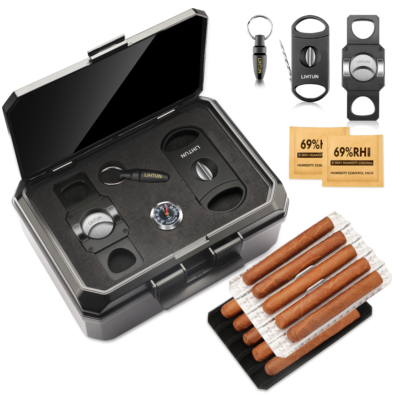 Portable Travel Humidor Box wi - Cigar Cutter Set ulasan dan harga