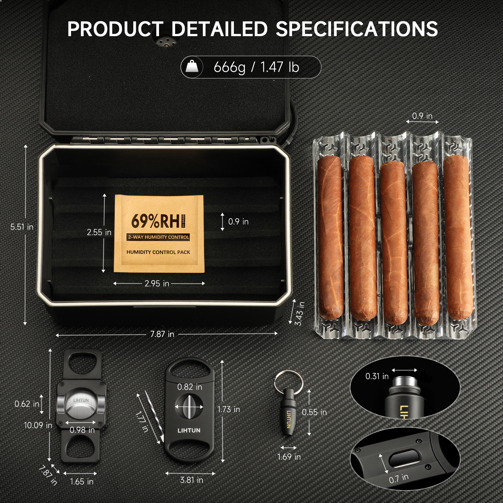 Portable Travel Humidor Box wi - Cigar Cutter Set ulasan dan harga