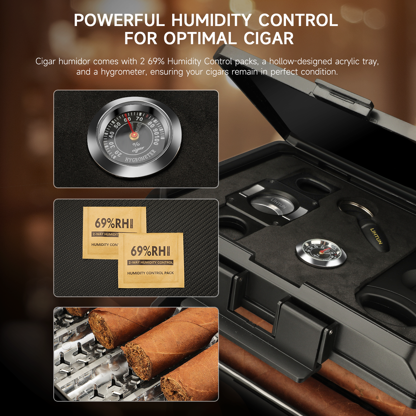 Portable Travel Humidor Box wi - Cigar Cutter Set ulasan dan harga