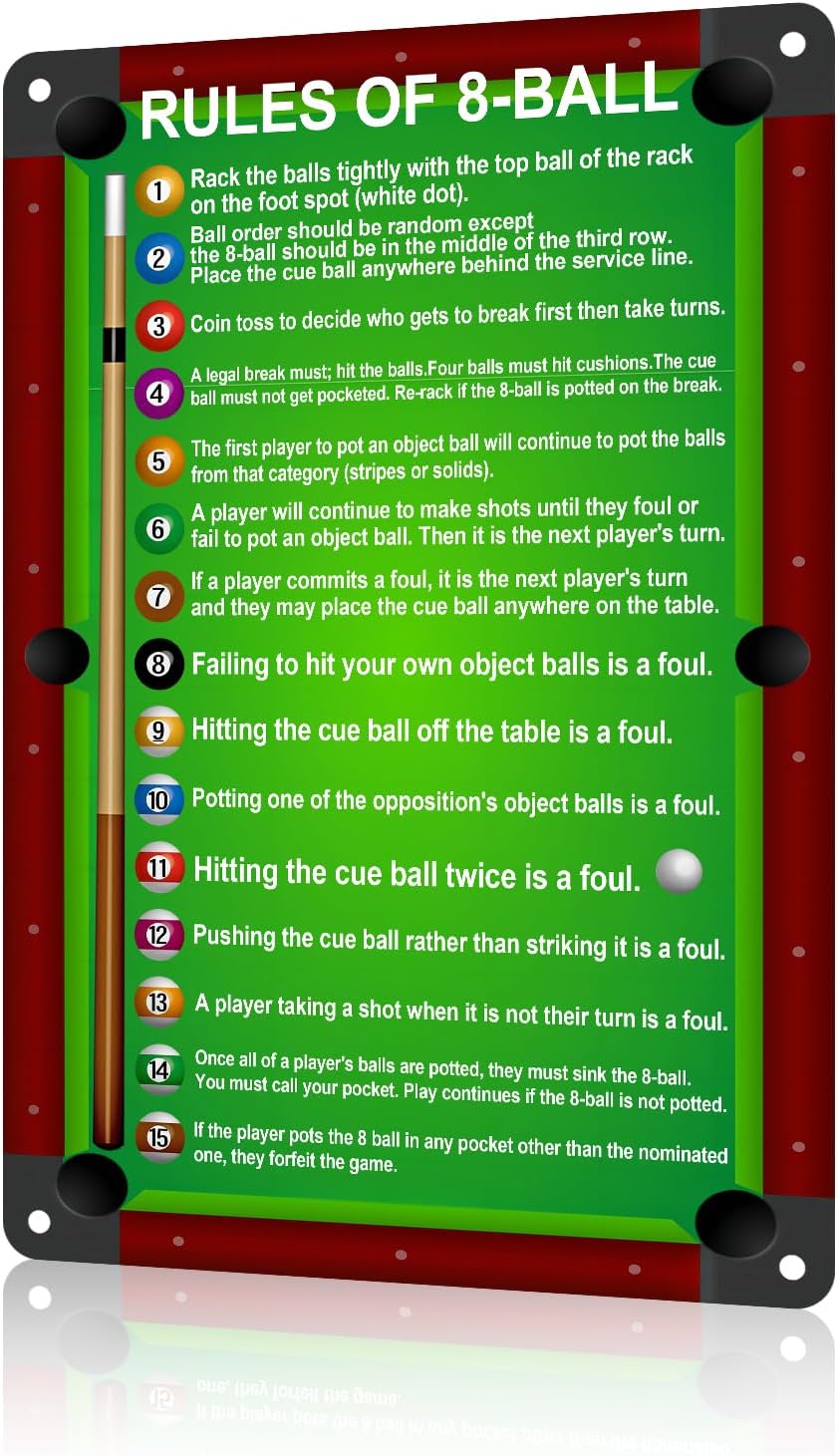 Billiard Rules 8 Ball Metal Si - Men Accessories Rule ulasan dan harga
