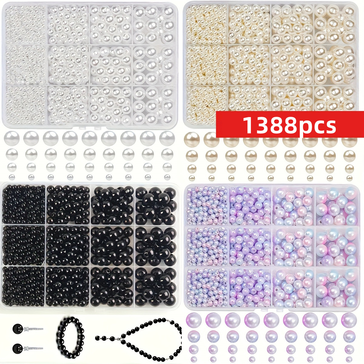 1388pcs 4/6/8/10mm  Black, whi - Bracelet Beaded Men ulasan dan harga