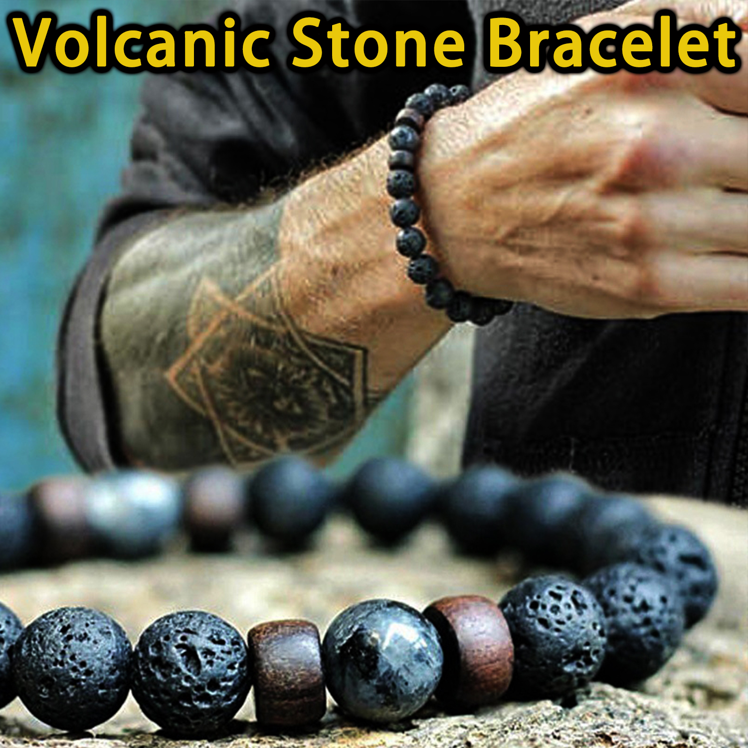 Handmade Elastic 8mm Volcanic  - Bracelet Beaded Men ulasan dan harga