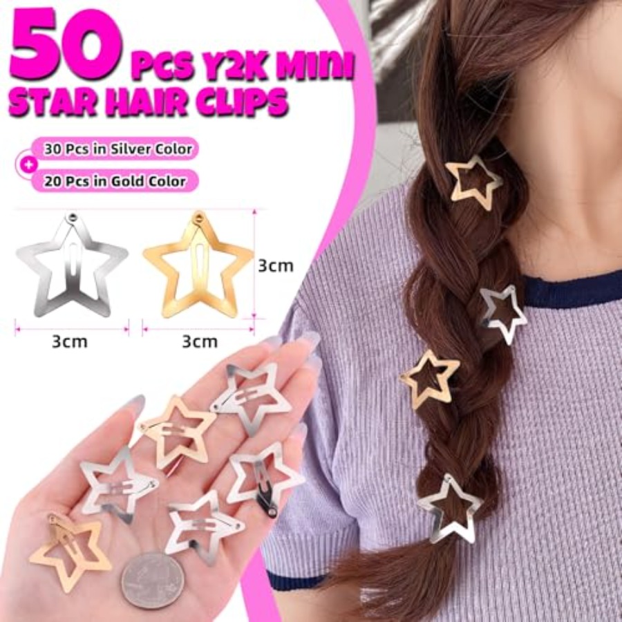 50 PCS Gold Silver Star Hair C - Men Accessories In Silver ulasan dan harga